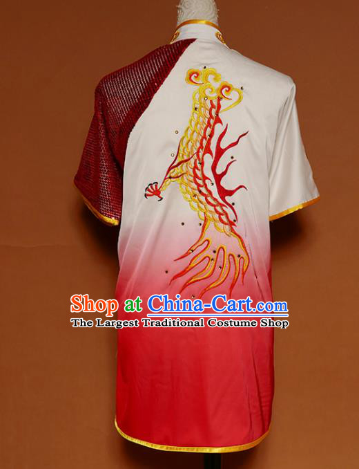 Top Group Kung Fu Costume Martial Arts Gongfu Training Uniform Embroidered Dragon Tai Ji Red Clothing for Women