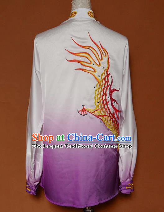 Top Grade Kung Fu Costume Martial Arts Training Tai Ji Embroidered Dragon Purple Uniform for Adults
