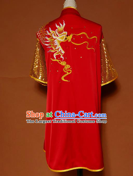 Top Kung Fu Group Competition Costume Martial Arts Training Embroidered Red Uniform for Men