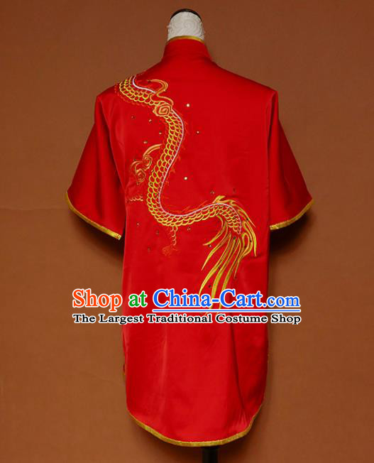 Top Kung Fu Group Competition Costume Martial Arts Wushu Training Embroidered Red Uniform for Men
