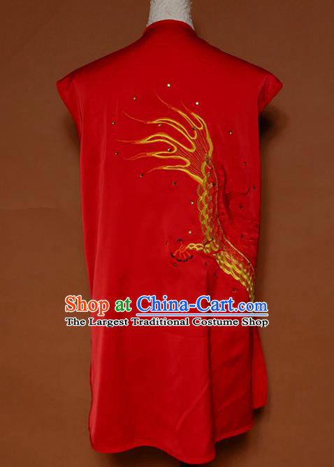 Top Kung Fu Group Competition Costume Martial Arts Wushu Training Embroidered Dragon Red Uniform for Men