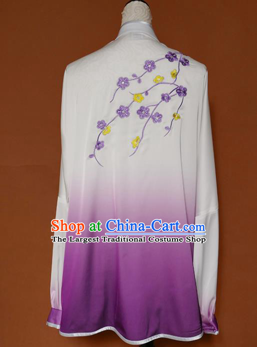 Top Grade Kung Fu Costume Martial Arts Training Tai Ji Embroidered Plum Blossom Purple Uniform for Adults
