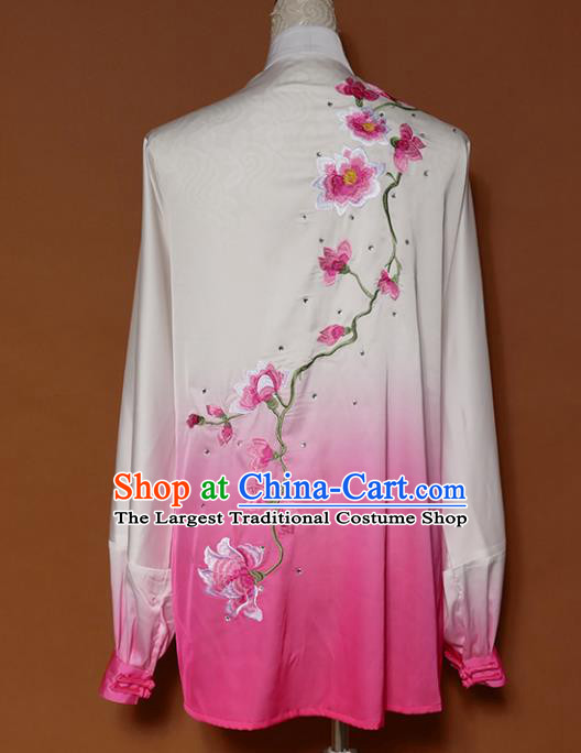 Top Grade Kung Fu Costume Martial Arts Training Tai Ji Embroidered Magnolia Pink Uniform for Adults