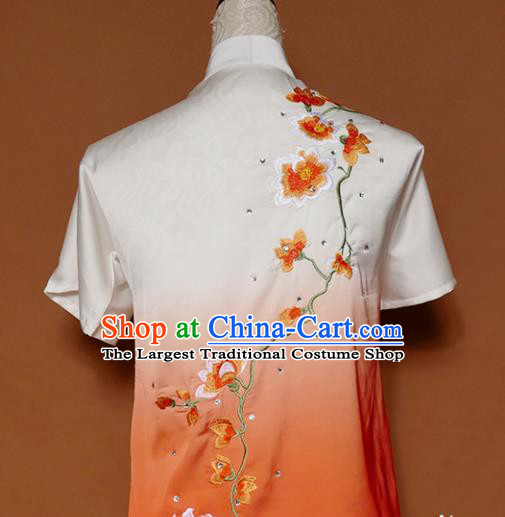 Top Group Kung Fu Costume Tai Ji Training Embroidered Magnolia Orange Uniform Clothing for Women