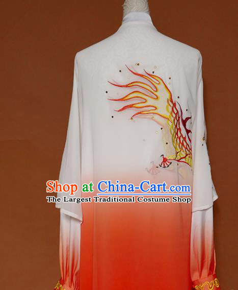 Top Grade Kung Fu Costume Martial Arts Training Tai Ji Embroidered Dragon Orange Uniform for Adults