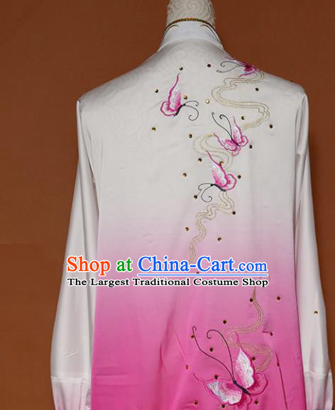 Top Group Kung Fu Costume Tai Ji Training Embroidered Butterfly Pink Uniform Clothing for Women