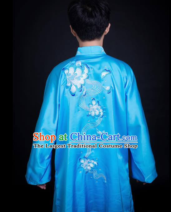 Top Grade Kung Fu Embroidered Blue Costume Martial Arts Training Tai Ji Uniform for Adults