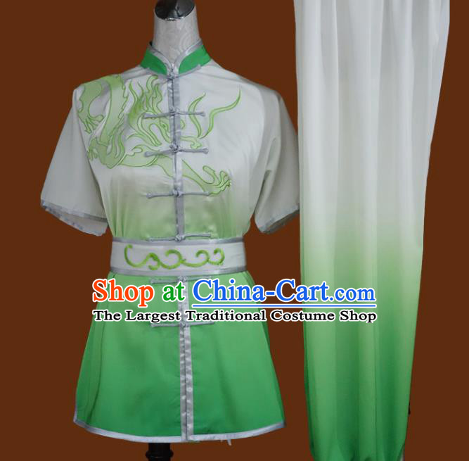 Top Grade Kung Fu Embroidered Green Costume Chinese Tai Chi Martial Arts Training Uniform for Adults