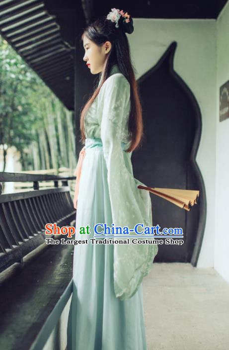 Chinese Ancient Green Hanfu Dress Jin Dynasty Swordswoman Traditional Historical Costume for Women