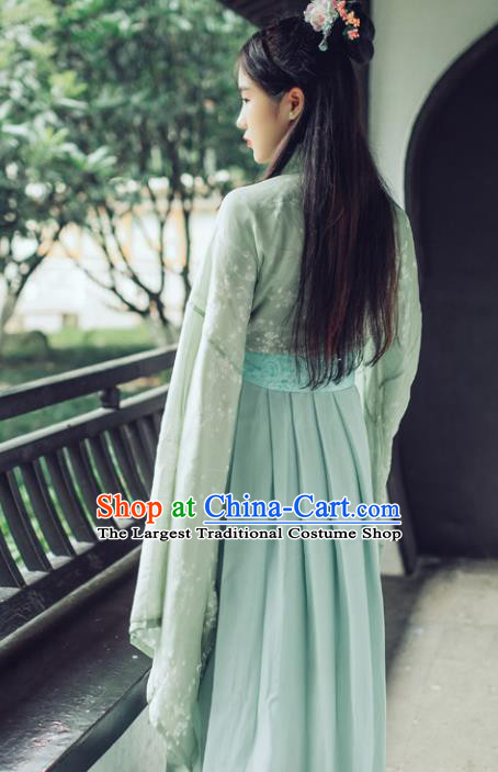 Chinese Ancient Green Hanfu Dress Jin Dynasty Swordswoman Traditional Historical Costume for Women