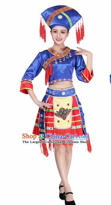 Chinese Traditional Ethnic Costume Miao Nationality Royalblue Dress for Women