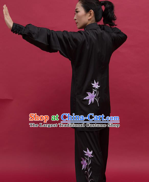 Top Group Kung Fu Costume Tai Ji Training Embroidered Orchid Black Uniform Clothing for Women