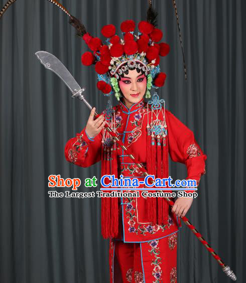 Professional Chinese Traditional Beijing Opera Blues Magic Warriors Red Costume for Adults
