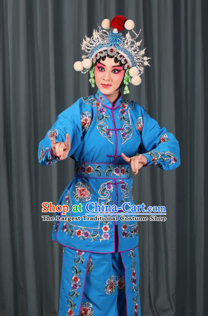 Professional Chinese Traditional Beijing Opera Blues Magic Warriors Blue Costume for Adults