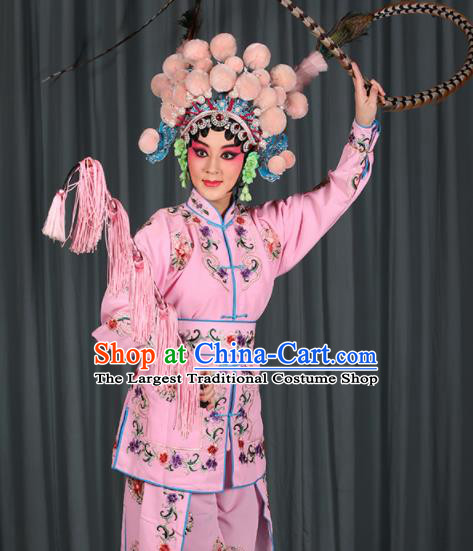 Professional Chinese Traditional Beijing Opera Blues Magic Warriors Pink Costume for Adults