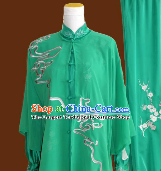 Top Grade Kung Fu Embroidered Green Costume Chinese Tai Chi Martial Arts Training Uniform for Adults
