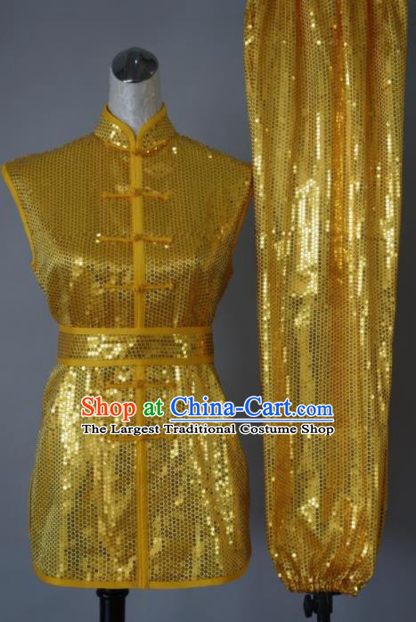 Top Grade Kung Fu Golden Costume Chinese Tai Chi Martial Arts Training Uniform for Adults