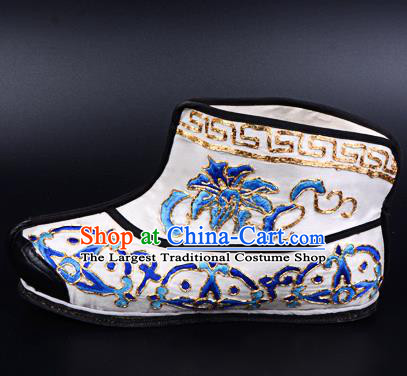 Professional Chinese Beijing Opera Takefu Shoes Ancient Traditional White Embroidered Boots for Men