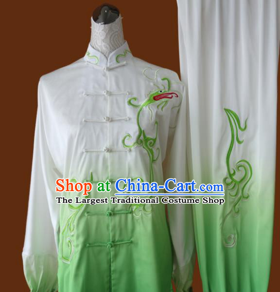 Top Grade Kung Fu Embroidered Green Tai Ji Costume Chinese Martial Arts Training Uniform for Adults