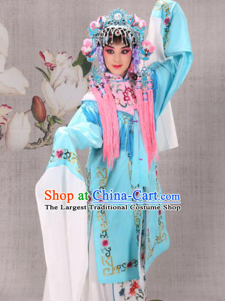 Professional Chinese Traditional Beijing Opera Costume Ancient Court Maid Blue Dress for Adults