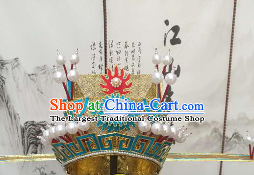 Chinese Beijing Opera Old Men Helmet Hair Accessories Ancient Prime Minister Golden Hat for Men