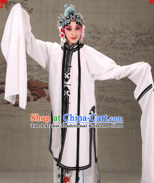 Professional Chinese Traditional Beijing Opera Actress Costume Ancient White Water Sleeve Dress for Adults