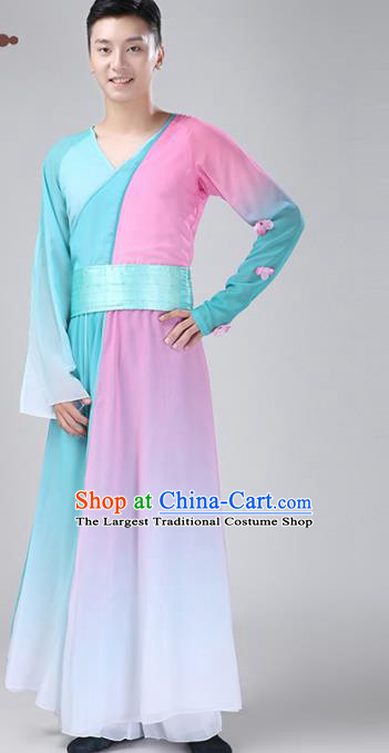 Chinese Traditional National Stage Performance Costume Classical Dance Blue Clothing for Men