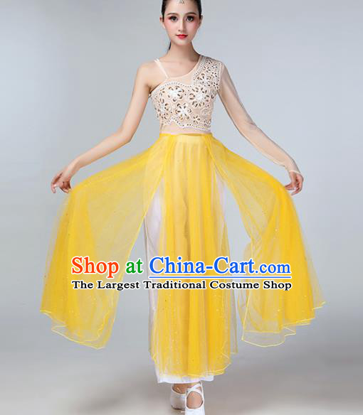 Chinese Traditional Stage Performance Dance Costume Classical Dance Yellow Veil Dress for Women