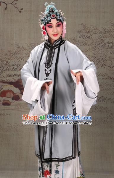Professional Chinese Traditional Beijing Opera Actress Costume Ancient Grey Water Sleeve Dress for Adults
