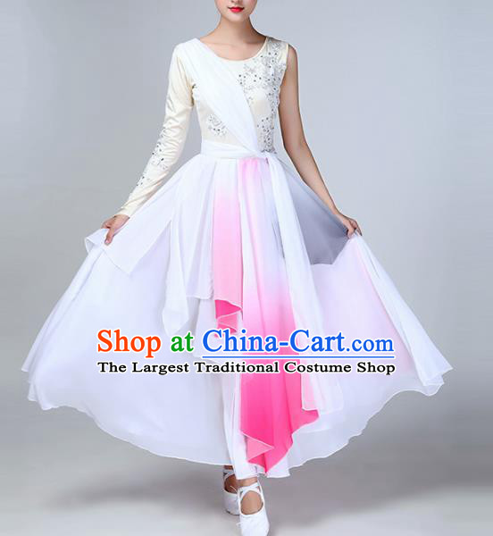 Chinese Traditional Stage Performance Umbrella Dance Costume Classical Dance White Dress for Women