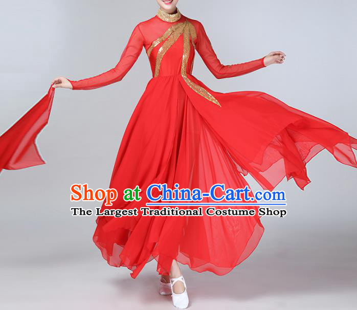 Chinese Traditional Stage Performance Umbrella Dance Costume Classical Dance Red Dress for Women