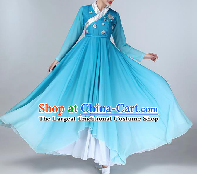 Chinese Traditional Stage Performance Umbrella Dance Costume Classical Dance Blue Dress for Women