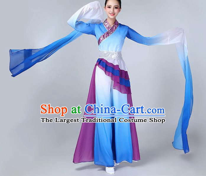 Chinese Traditional Stage Performance Costume Classical Dance Blue Water Sleeve Dress for Women