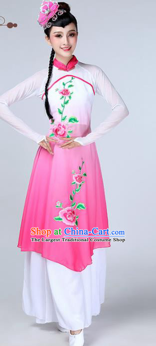 Chinese Traditional Stage Performance Classical Dance Costume Umbrella Dance Pink Dress for Women