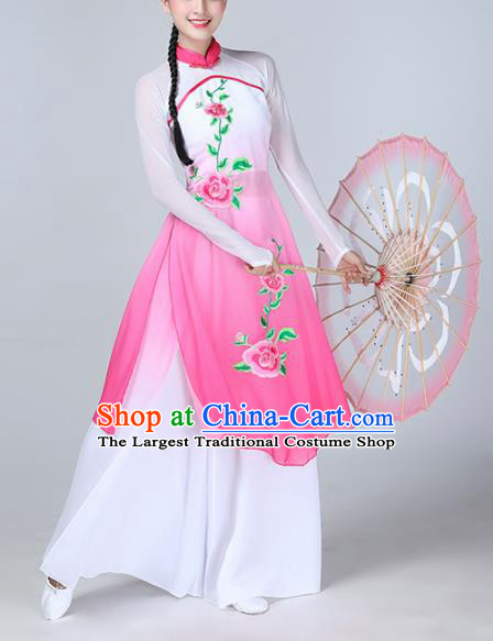 Chinese Traditional Stage Performance Classical Dance Costume Umbrella Dance Pink Dress for Women