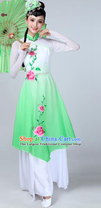 Chinese Traditional Stage Performance Classical Dance Costume Umbrella Dance Green Dress for Women