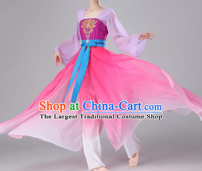 Chinese Traditional Stage Performance Classical Dance Costume Umbrella Dance Rosy Dress for Women