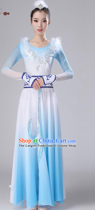 Chinese Traditional Ethnic Stage Performance Classical Dance Costume Umbrella Dance Blue Dress for Women