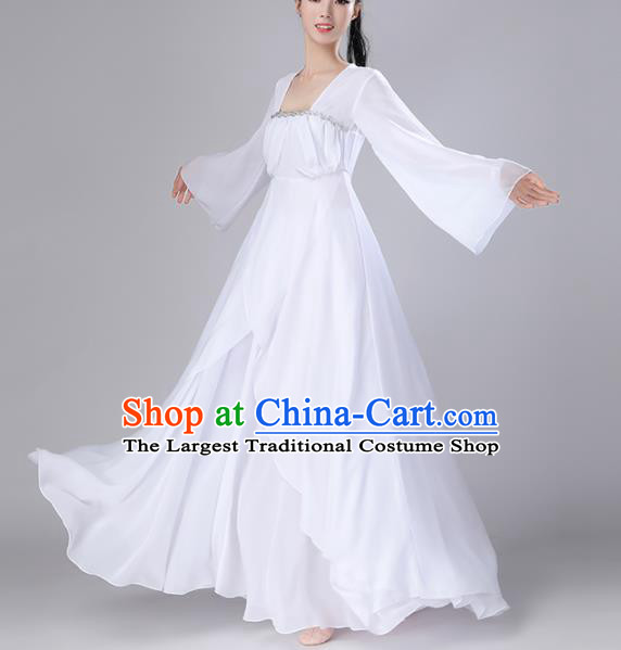 Chinese Traditional Classical Dance White Dress Stage Performance Umbrella Dance Costume for Women