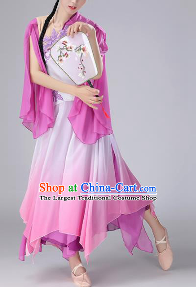 Chinese Traditional Classical Dance Purple Dress Stage Performance Umbrella Dance Costume for Women