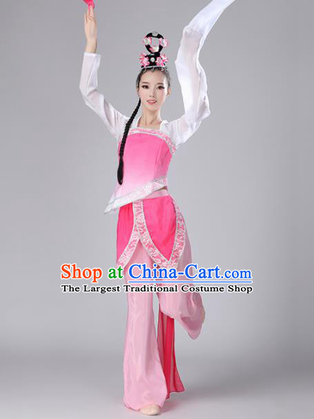 Chinese Traditional Stage Performance Folk Dance Costume National Fan Dance Pink Clothing for Women