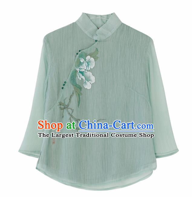 Chinese National Costume Traditional Classical Cheongsam Green Blouse for Women