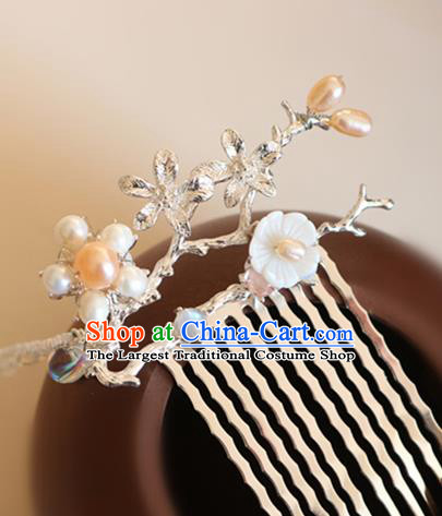 Chinese Ancient Handmade Pearls Tassel Hair Comb Traditional Classical Hair Accessories for Women