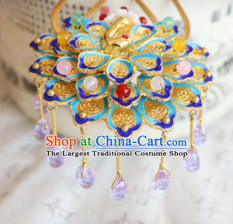 Chinese Ancient Handmade Cloisonne Peacock Hairpins Traditional Classical Hair Accessories for Women