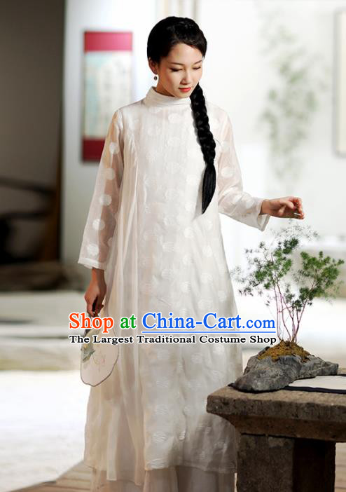 Chinese National Costume Traditional Classical Cheongsam Retro White Qipao Dress for Women