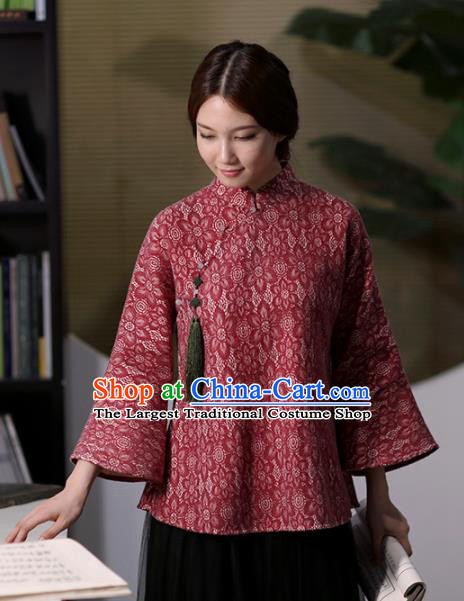 Chinese National Costume Traditional Classical Cheongsam Red Blouse for Women