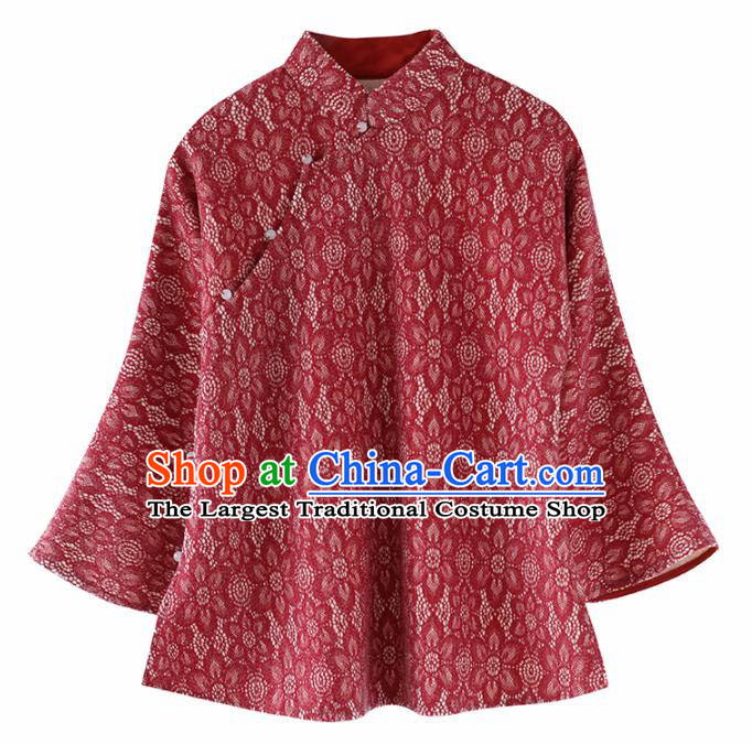 Chinese National Costume Traditional Classical Cheongsam Red Blouse for Women