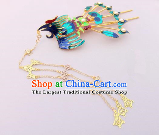 Chinese Traditional Handmade Blueing Hairpins Phoenix Step Shake Classical Hair Accessories for Women