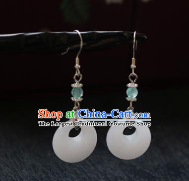 Chinese Ancient Traditional Handmade White Jade Earrings Classical Ear Accessories for Women