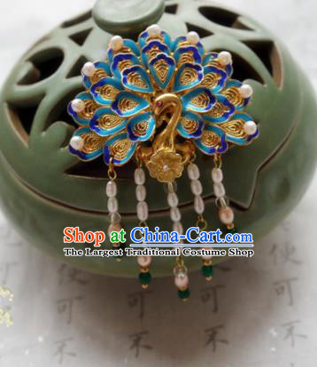 Chinese Ancient Handmade Blueing Peacock Hairpins Traditional Classical Hair Accessories for Women